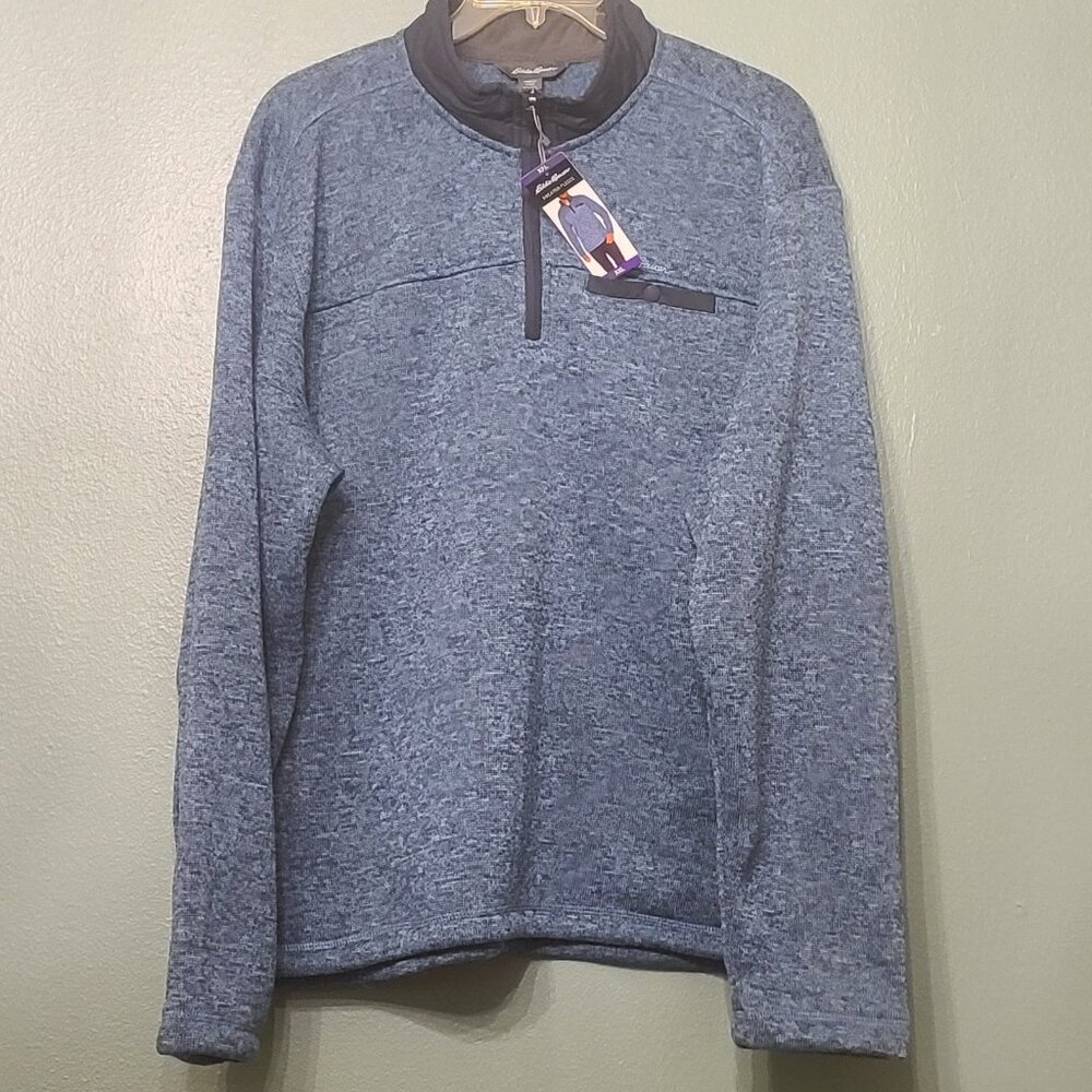 Eddie Bauer Sweater Fleece Quarter Zip Pullover Pockets Blue XXL NWT